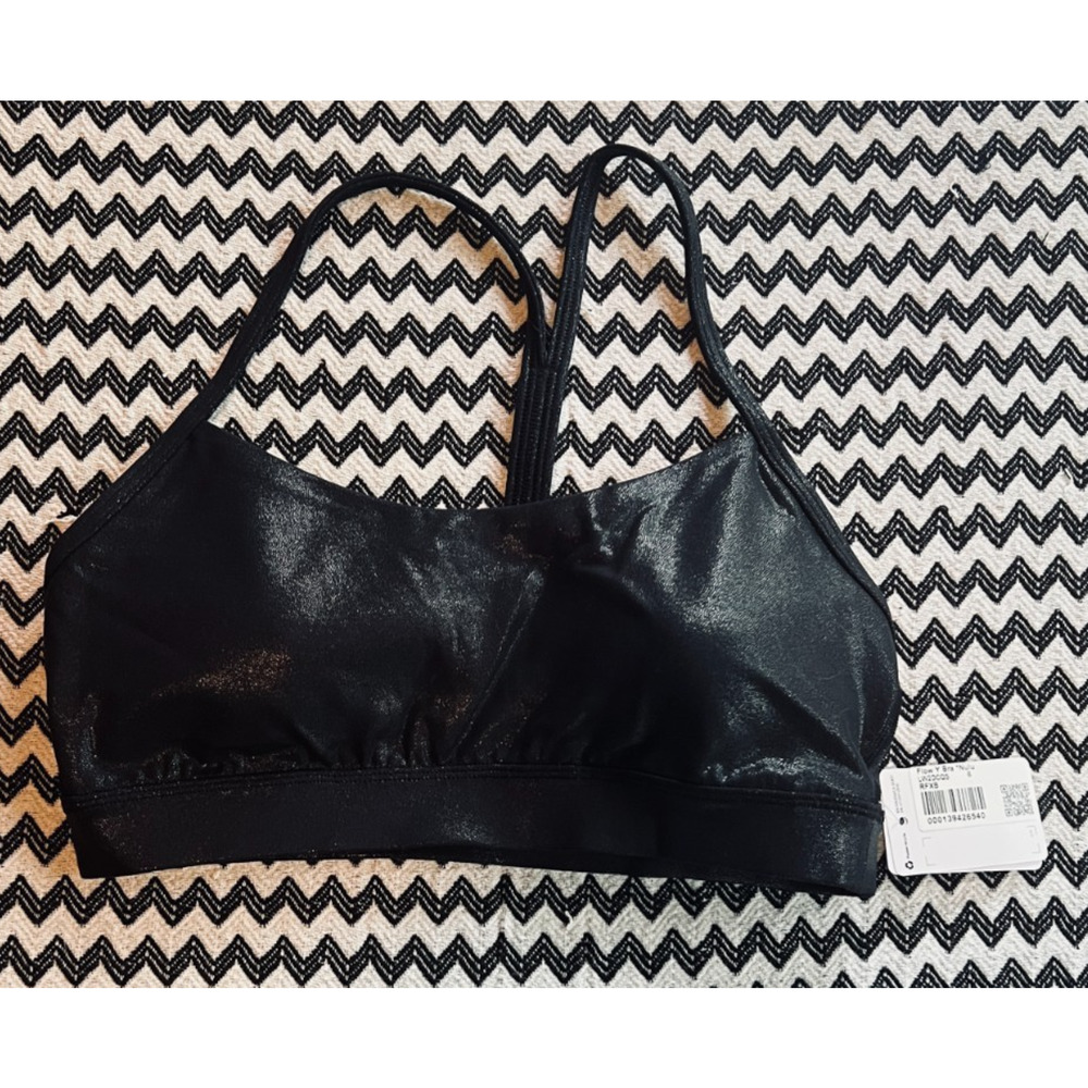 NWT Lululemon Flow Y Bra Nulu *Shine Radiate Foil Print Black Size : 6